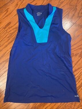 bcg Women’s Sleeveless One-Piece Swim Top — Navy with Aqua V-Neck